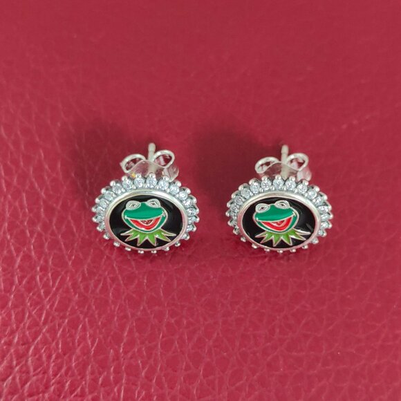 Kermit the Frog Stud Earring Round Earring S925 Sterling Silver - Picture 4 of 8